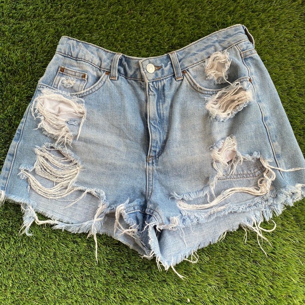 Top shop high waisted distressed shorts